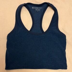 Beyond yoga navy cropped spacedye tank racerback, peekaboo back